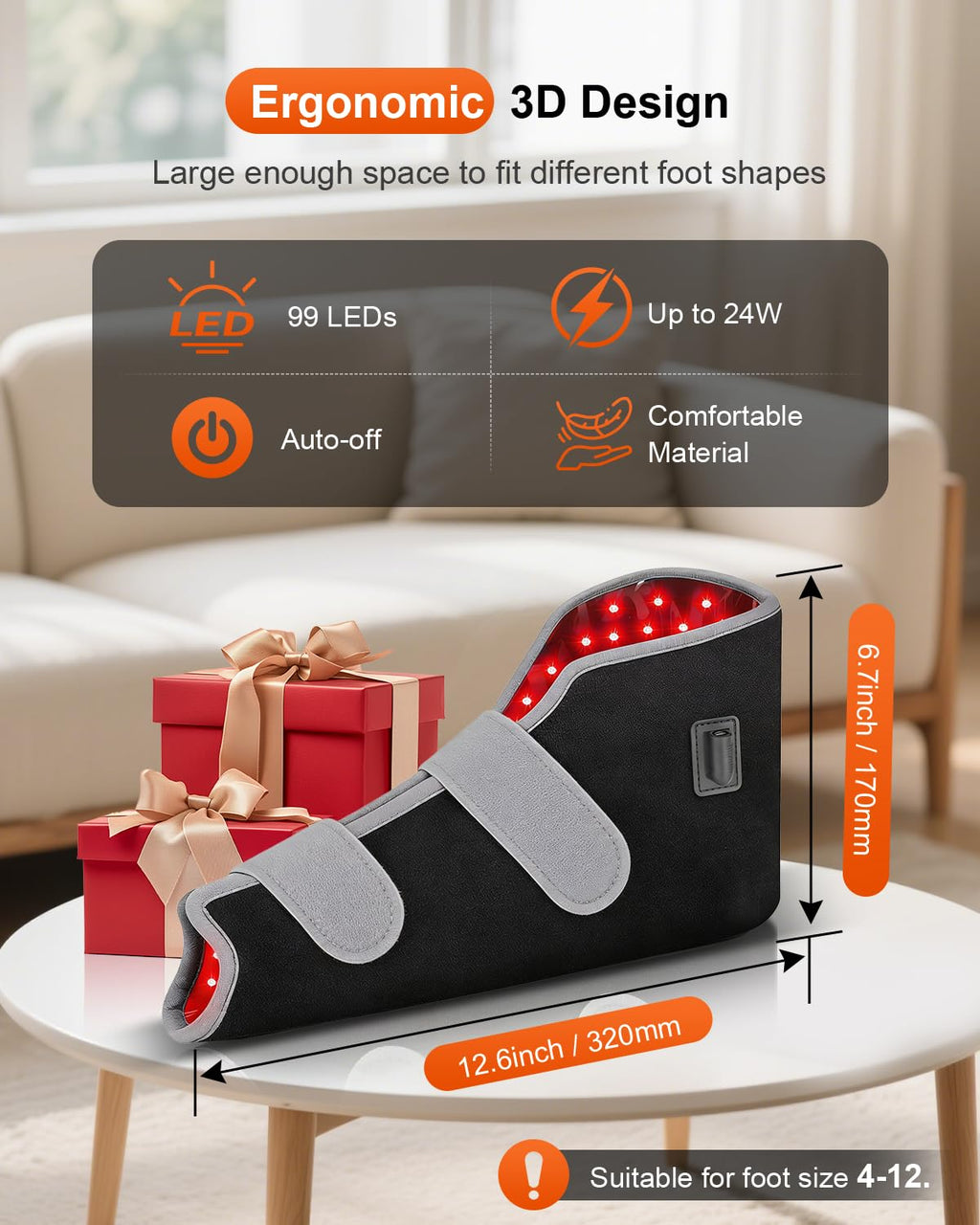 Red Light Therapy for Feet, 99 LED Red & Infrared Light Therapy Shoe Wrap with 660nm & 850nm for Foot Feet Ankle, Up to Foot Size 12
