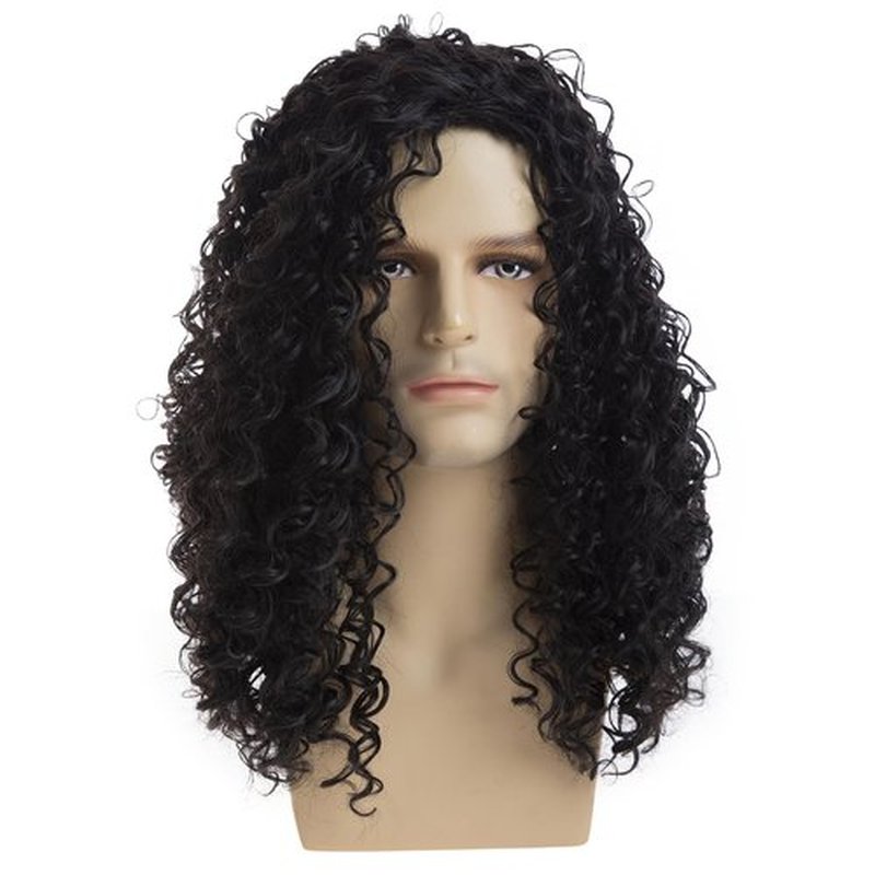 Dsimeig Long Curly Black Wigs for Men Halloween Costume Party Wig