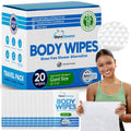 Body Wipes for Adults Bathing No Rinse - 20 Count Travel Shower Wipes - 10 x 10" Individually Wrapped Thick Cleansing Waterless Wash Scrubs - Disposable Washcloths for Camping & Elderly Incontinence
