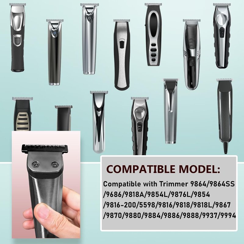 Wahl 40mm Replacement Detachable T Blade - Stainless Steel for All-in-One Lithium Ion Trimmers | Black 3 Pack