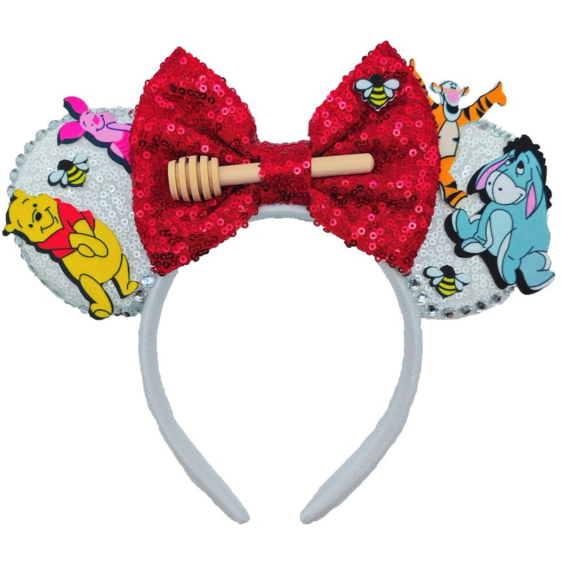 ZHENNAN Mouse Ears Headbands for Women, Glitter White Hundred Acre Wood Ears Hairbands for Men, Costume Themed Events Birthday Party Favors Hair Accessoires
