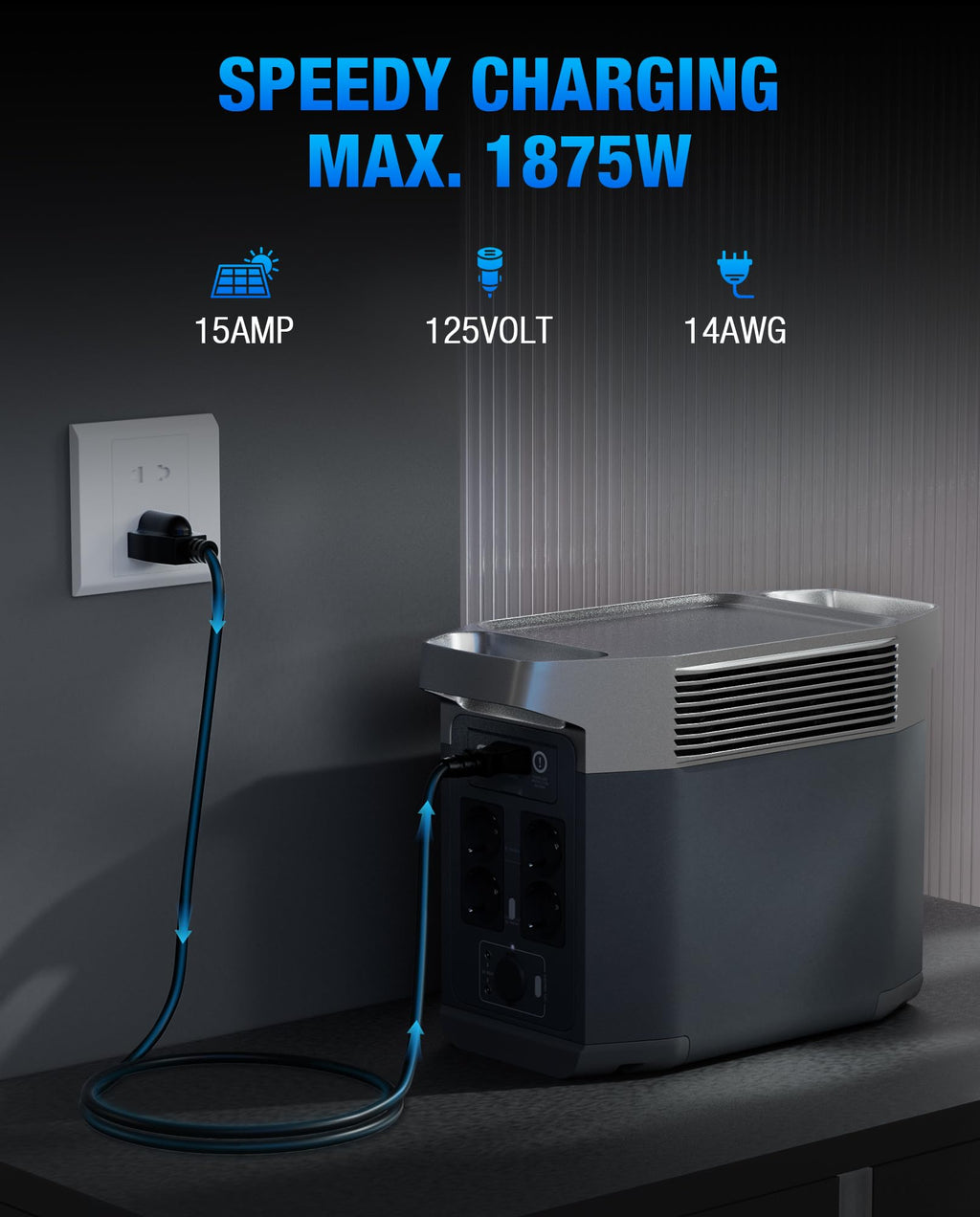 Heavy-Duty Power Station Charging Cable, 14AWG Fast Charger Cable for Jackery Explorer 2000/1500/1000 Pro,Ecoflow Delta/River Series,Bluetti EB3A;Anker 757/767, 125V 15A Universal AC Power Cord(6FT)