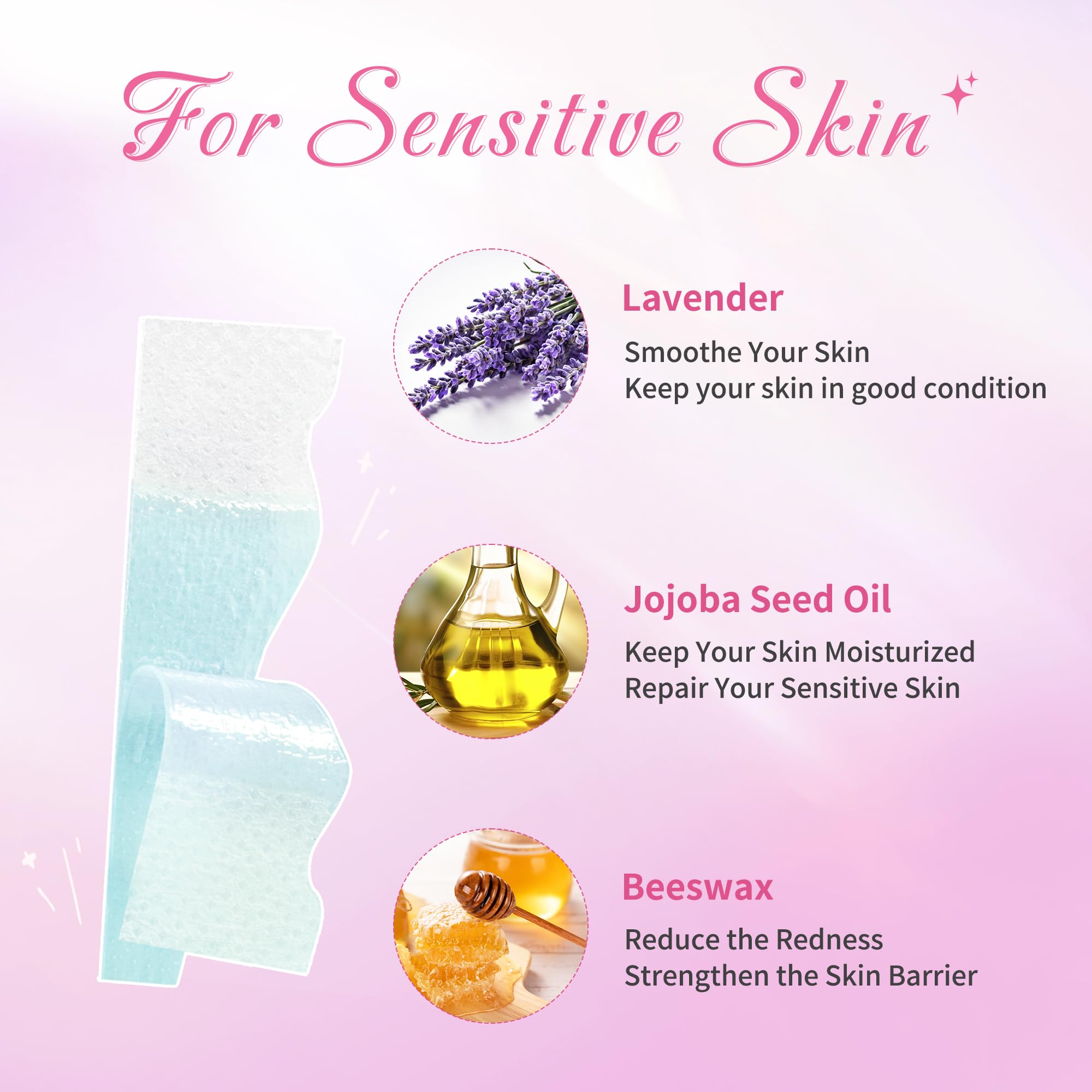 Beauty7 Sensitive Lip Wax Strips, Facial Wax Strips, Hair Removal 20 pcs with 4pcs Calming Oil Wipes, at Home Waxing for Women