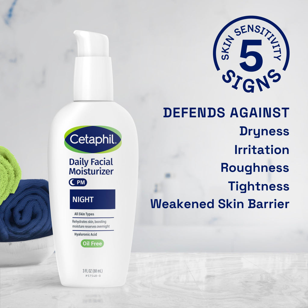 Cetaphil Night Moisturizer for Face, Hydrating Facial Moisturizer with Hyaluronic Acid, All Skin Types, Lightweight and Non-Comedogenic, Dermatologist Recommended for Sensitive Skin, 3oz (Pack of 2)