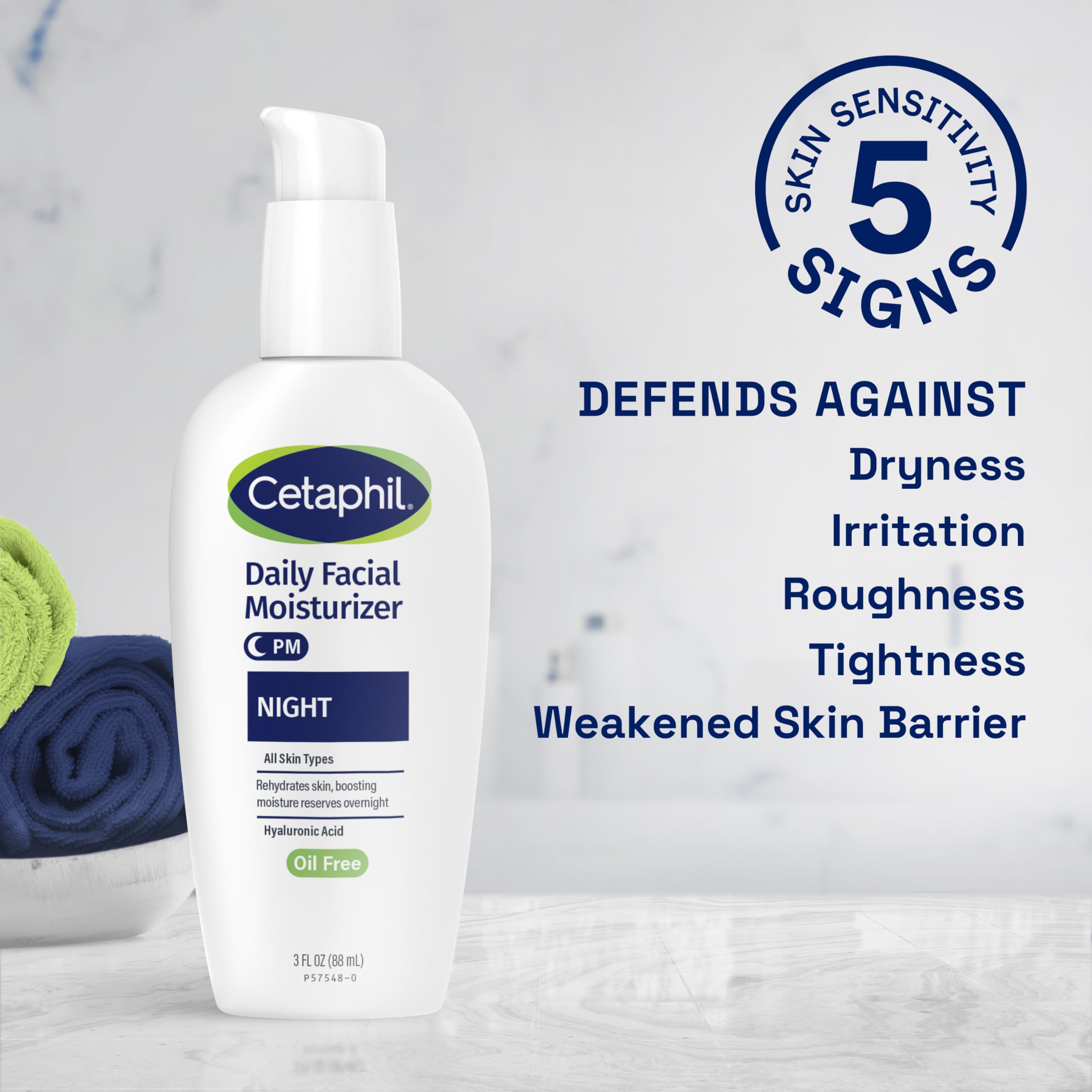 Cetaphil Night Moisturizer for Face, Hydrating Facial Moisturizer with Hyaluronic Acid, All Skin Types, Lightweight and Non-Comedogenic, Dermatologist Recommended for Sensitive Skin, 3oz (Pack of 2)