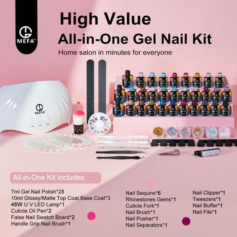 MEFA Gel Nail Polish 8 Burgundy Red Nail Polish Set Champagne Gold Glitter Nail Polish