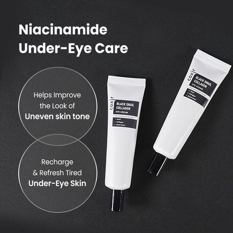 coxir Black Snail Collagen Eye Cream – Firming & Hydrating Snail Mucin, Collagen & Niacinamide for Puffiness, lifting & Dullness under eyes area | Korean Eye Treatment (30ml)