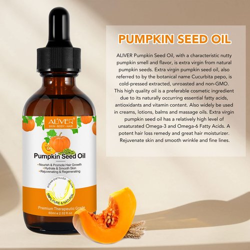 Pumpkin Seed Oil for Hair Growth - Pure Natural Cold Pressed Hydrating & Repairing Dry, Damaged Hair, Skin Care (1 Pack)