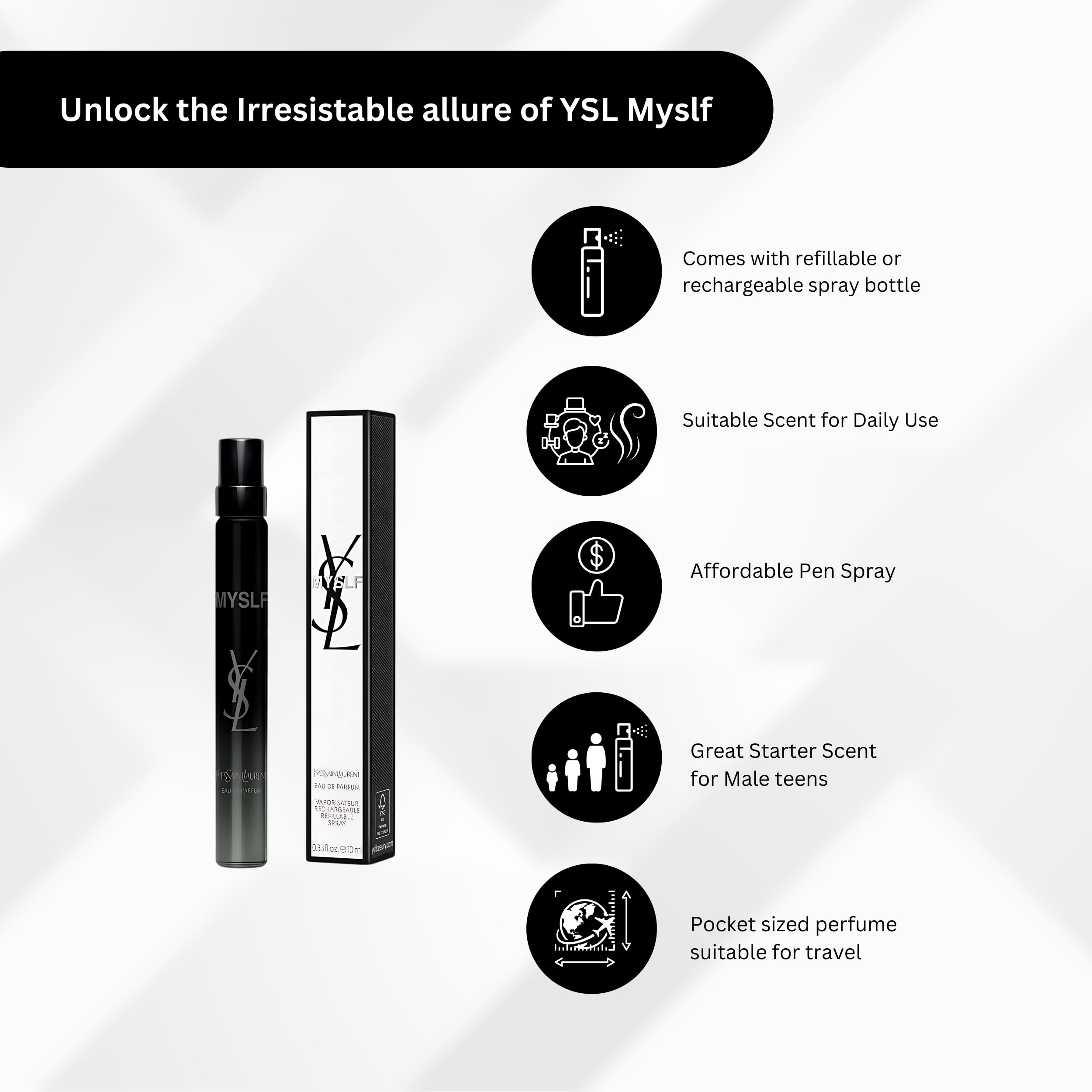 Yves Saint Laurent MYSLF Perfume for Women EDP Travel Spray – 0.33 oz (10 ml)