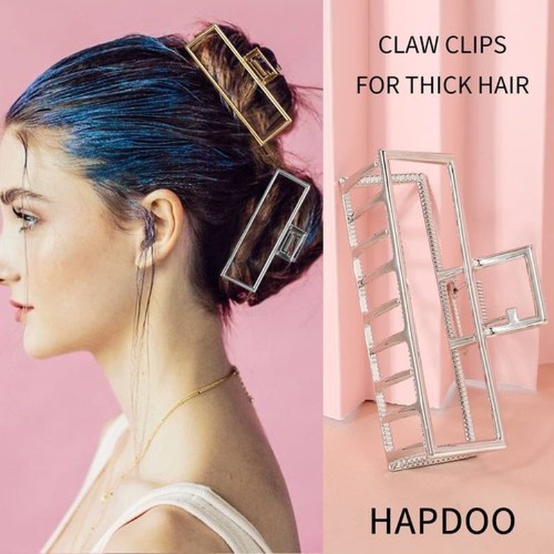 Hapdoo Metal Hair Clips for Women, 4pcs Square Claw Clips for Thick Hair, Large Hair Clips 3.5 Inches - Gold, Rose Gold, Silver, Black