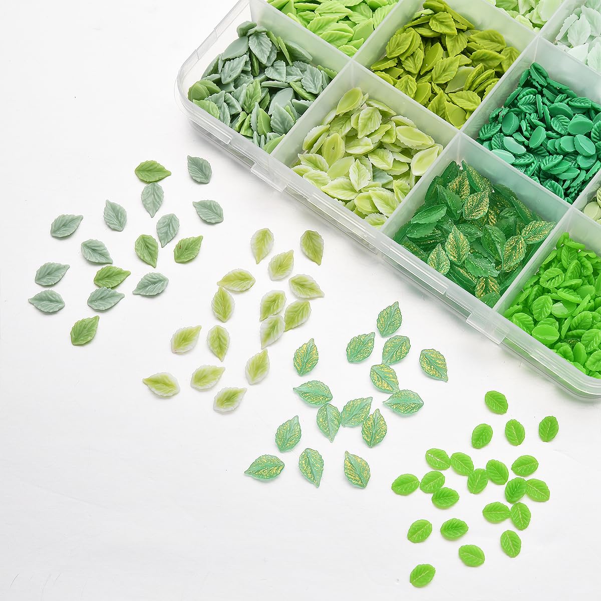 ZUMILLMN Leaf Nail Charm, 3D Nail Charms Bulk, 12 Styles Green Leaves Charms for Nails, Y2K Charms for Nails