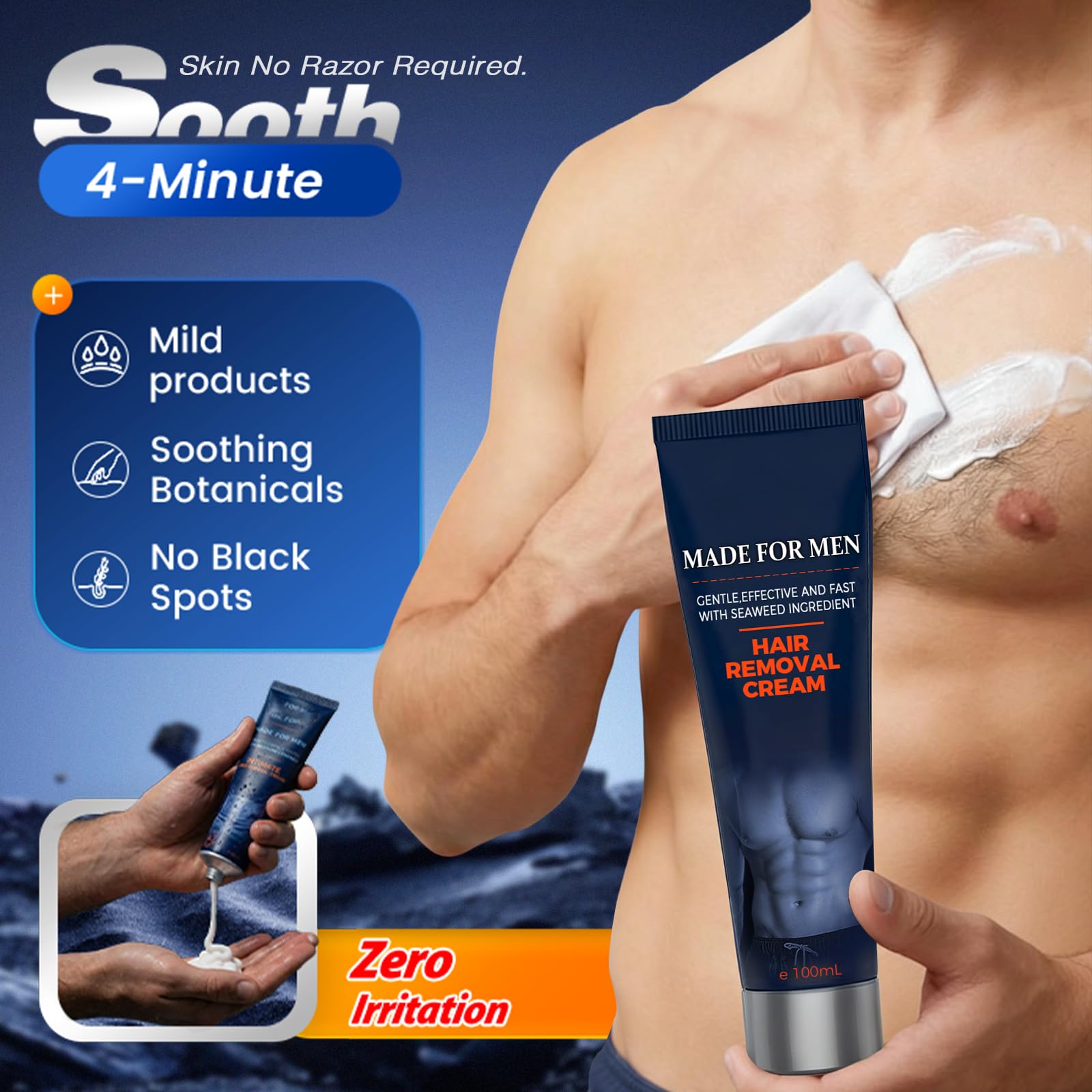 Fast-Acting Body Hair Removal Cream for Men, 2026 New Men’s Hair Removal Cream for Full Body and Intimate Areas, Moisturizing Soothing Painless Depilatory Cream for Male Grooming (1, One Size)