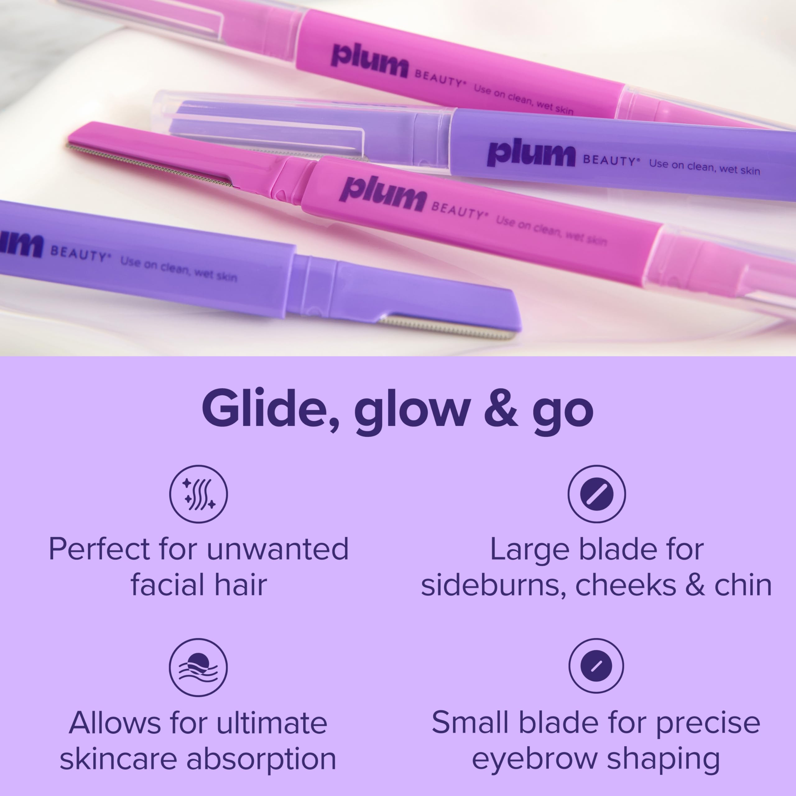 Plum Beauty Double-Sided Dermaplaning Razors (4-Pack) - Womens Facial Razors
