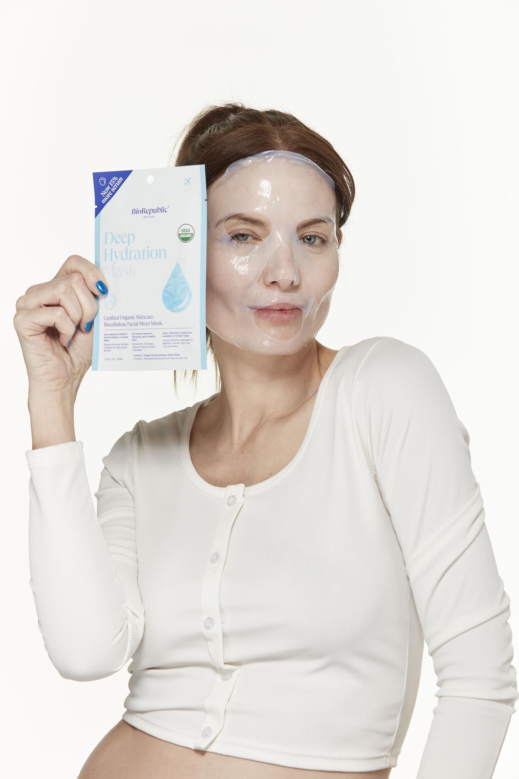 BioRepublic Deep Hydration Vegan Sheet Masks – Organic Biocellulose Face Mask with Snow Mushroom, Fig Fruit & Coconut Water for Plump, Glowing Skin (Pack of 6)