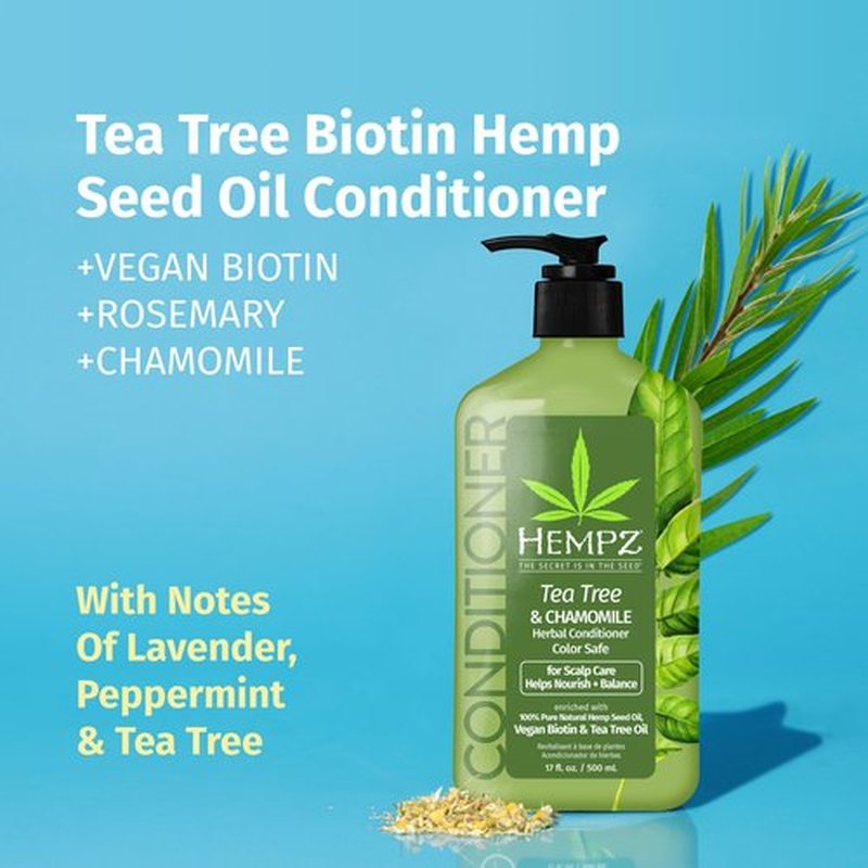 Hempz Biotin Hair Conditioner - Tea Tree & Chamomile - For Scalp Care Hair Growth & Strengthening of Dry, Damaged and Color Treated Hair, Hydrating, Softening, Moisturizing - 17 Fl OZ