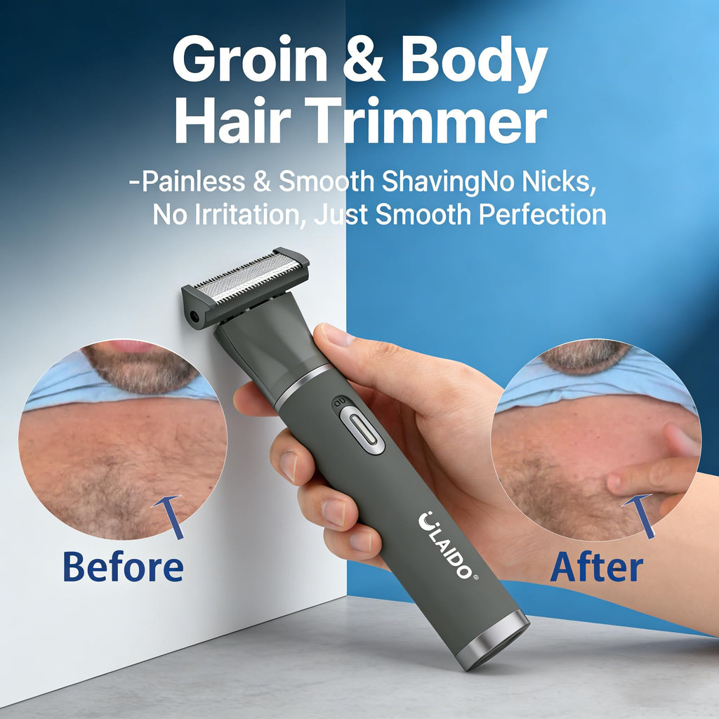 ULAIDO Body Hair Trimmer for Men, 4 in 1 Versatile Trimmer Shavers for Nose Ear Eyebrow Body Hair Trimming, USB-C Fast Charge Electric Pubic Hair Trimmer for Smooth Shaving with Storage Bag