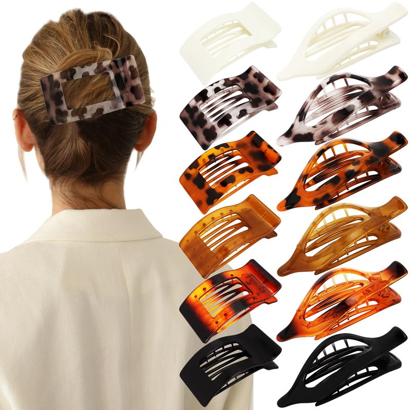 Velscrun Flat Hair Clips for Women Girls, 12 Pack Lay Flat Claw Clips, Large Side French Duck Billed Hair Jaw Claw Clip for All Hair Types, Work Daily Trendy Fashion Styling Gifts Hair Clip Tortoise