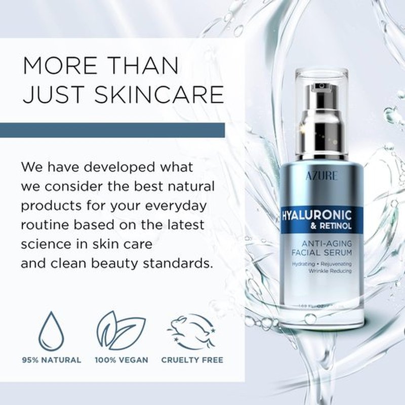 Azure Cosmetics Hyaluronic Acid Serum For Face - Ultra Hydrating, Dermatologist Tested, Anti-Aging Moisturizer for Dark Spots, Fine Lines & Wrinkles - Vegan, Clean Beauty, Korean Skin Care - 2 Pack