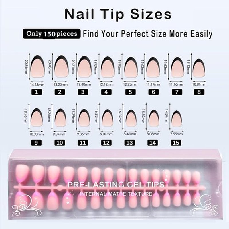 Jsiallye French Tip Press on Nails,150Pcs Pink French Press On Nails Extra Short Almond,No Need to File 4 in 1 Gel Nail Tips Pre-lasting,Soak off False Nail Tips for Women Nail DIY Extension 15 Size