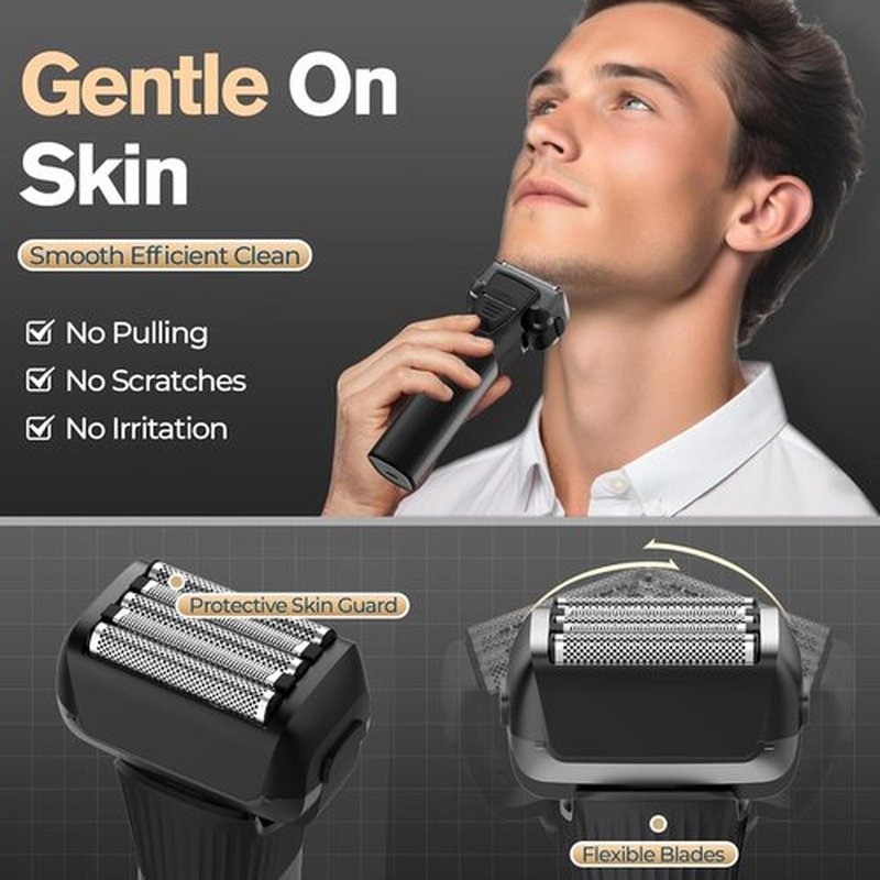 Skiennix 5-Blade Cordless Electric Razor - 2-Speed Wet/Dry Shaver for Coarse Hair | USB-C Fast Charging, 100 Min Runtime