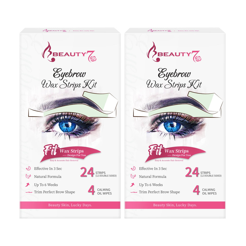 Beauty7 Wax Strips Kit for Sensitive Skin, Facial Hair Removal for Eyebrow, Lip, 24 Strips & 4 Calming Oil Wipes, At Home Waxing for Women