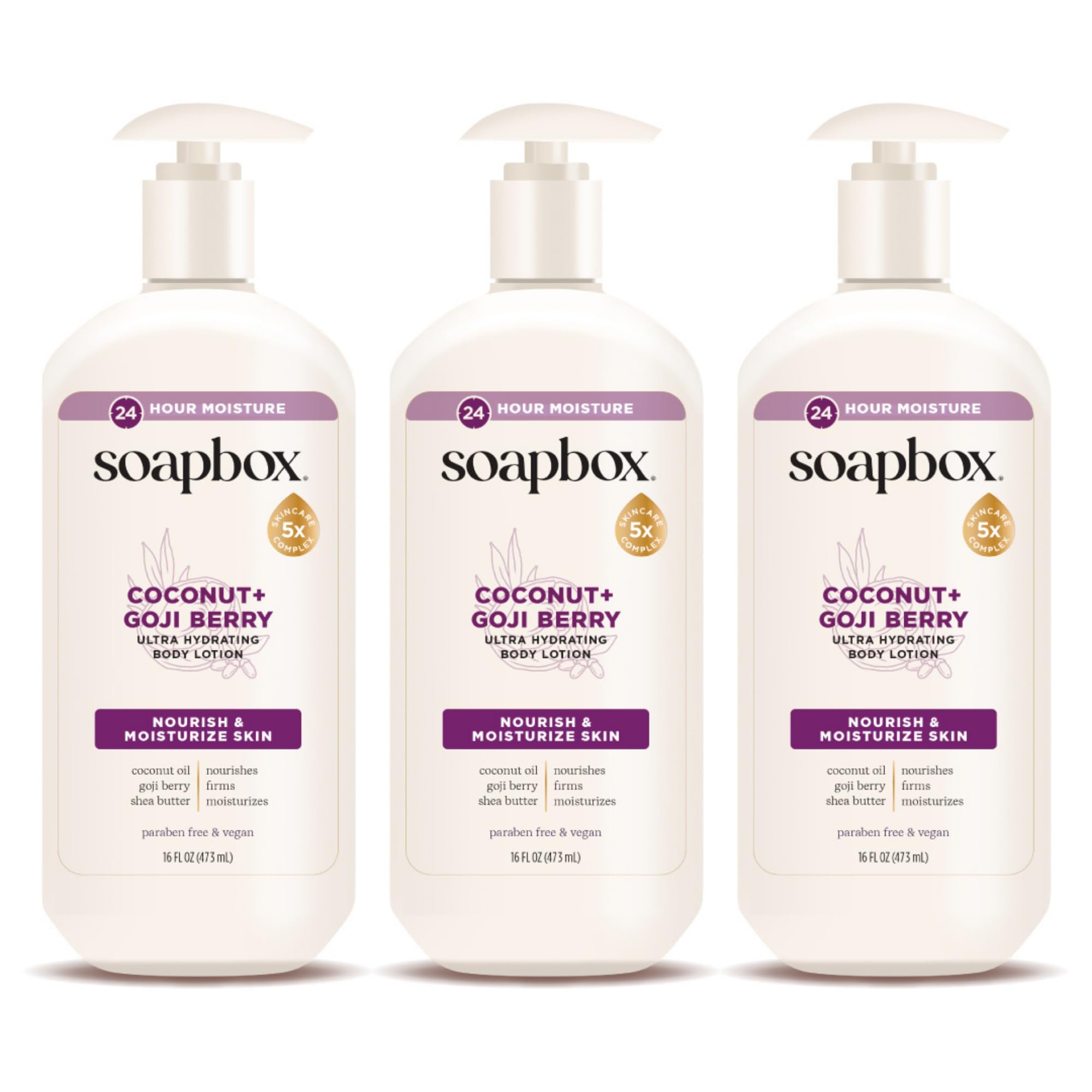 Soapbox Moisturizing Body Lotion, Coconut Milk with Aloe and Shea Butter, Pack of 3 Hand Lotion Bottles, Vegan Skin Care Products, Moisturizer for Dry Skin, 3 Pack, 16oz Each