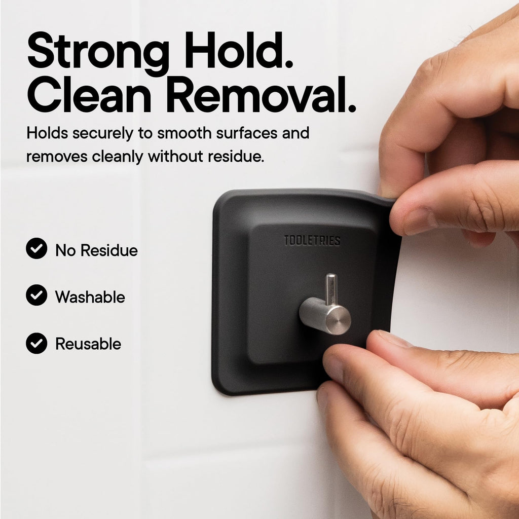 TOOLETRIES Arnold Silicone Shower Hook, Adhesive Bathroom Hook - Charcoal