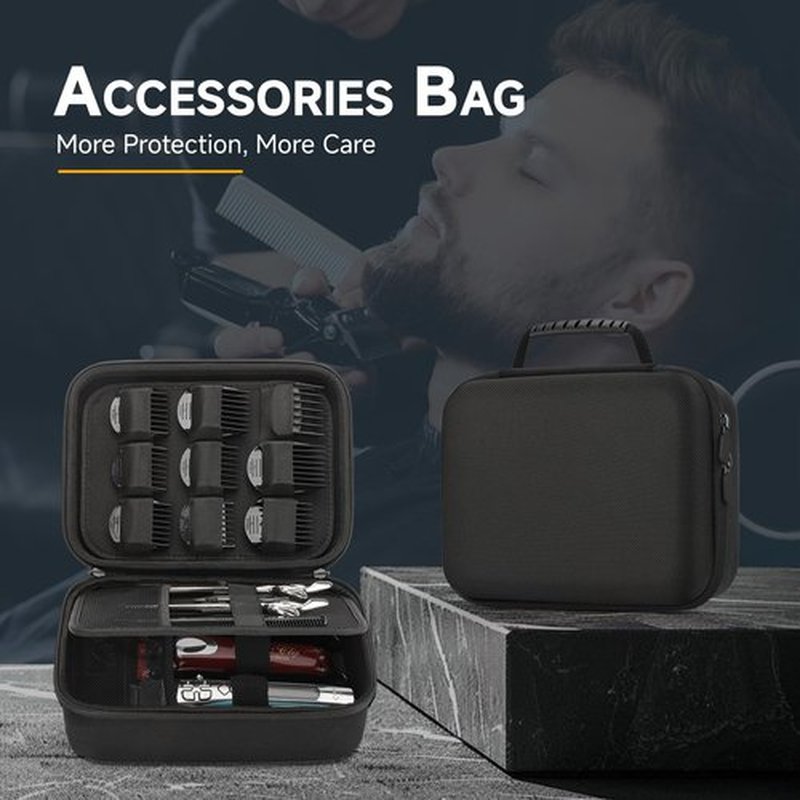 MOSLA Hard Barber Accessories Case for Hair Clippers, Mens Hair Cutting Barber Supplies Holder Organizer Storage Bag for Hair Cutting, Guard Grooming Kit (Nylon Black)