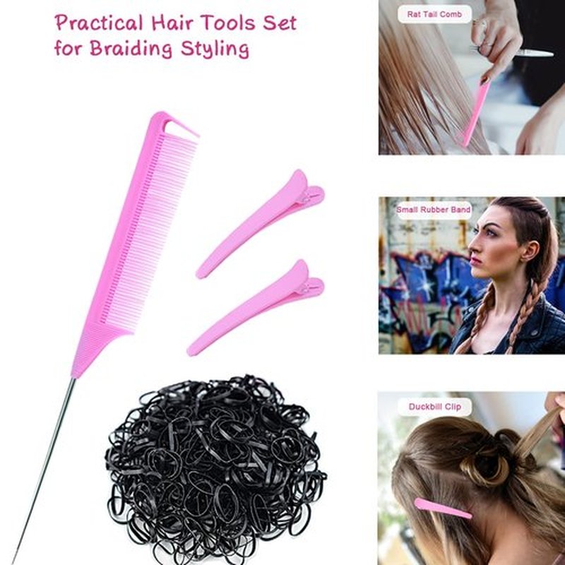 1008 Pcs Hair Beads Kit for Girls and Kids Hair Braids, 500Pcs 9x6mm Glitter Pony Beads, 500Pcs Mini Elastic Rubber Bands, 5Pcs Quick Beaders, 1Pcs Rattail Comb and 2Pcs Duckbill Clips