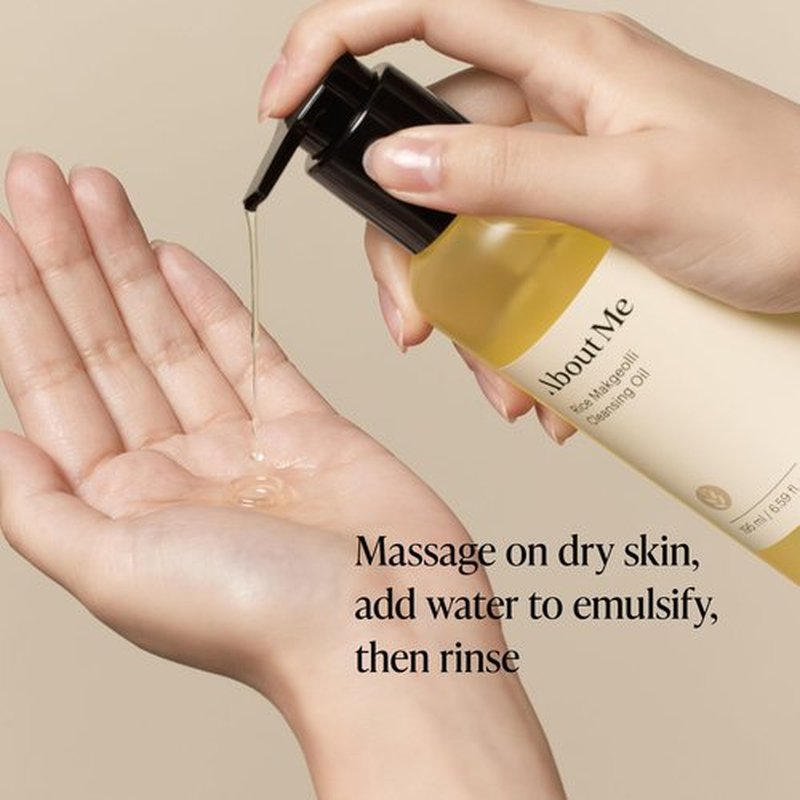 About Me Rice Makgeolli Cleansing Oil – Triple Ferment Oil Cleanser & Makeup Remover with Galactomyces, Melts Waterproof Makeup, Milky Rinse No Residue, Fragrance-Free for Sensitive Skin, 6.59 fl oz