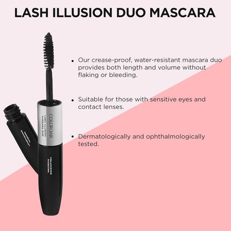 Colorbar Lash Illusion Mascara Duo - Lengthening & Volumizing Formula - Clump-Free, Non-Flaking - Black - 0.27 oz