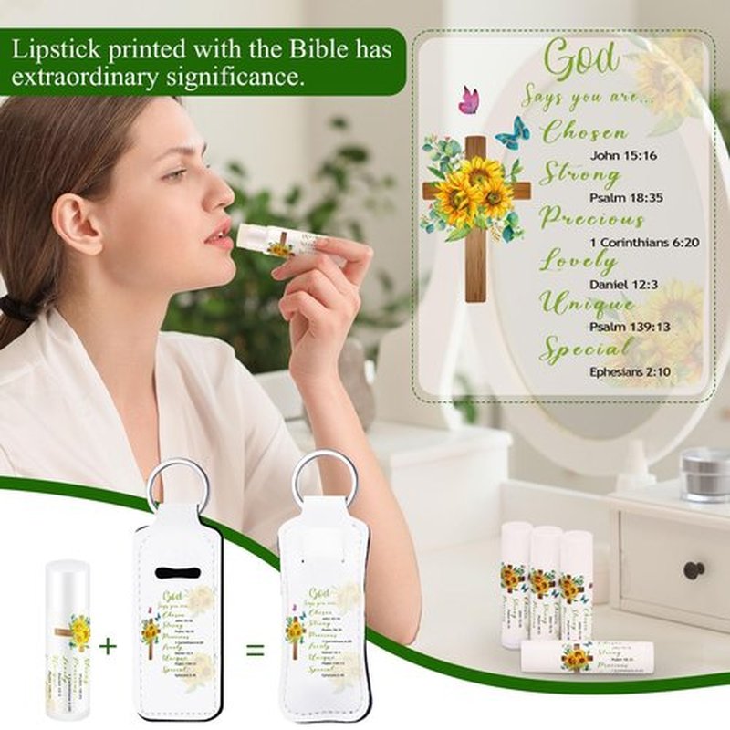 Swiffen 36 Pcs/18 Set Christian Gift for Women Christian Lip Balms and Lip Holder Keychain Bulk Faith Scripture Bible Verse Gift Religious Church Party Favor for Mom Staff Employee(Bible)