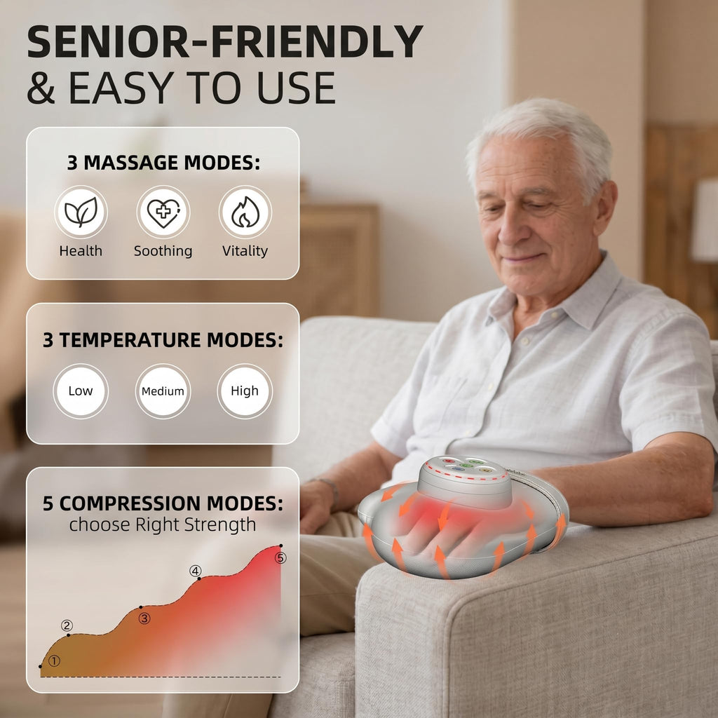 Hand Massager with Heat and Compression for Arthritis & Carpal Tunnel,3 Heat Levels, Full Hand & Wrist Coverage, 5 Intensities, 3 Modes, Cordless for Muscle Relief,Relaxation Gifts for Women Men