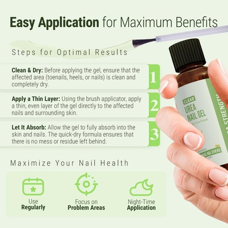 CLEAR Urea Nail Gel with Tea Tree Oil Made in USA – Night Time Formula -Softens, Hydrates & Repairs Nails –Urea Gel with Fast & Visible Results, Trusted by Health Professionals
