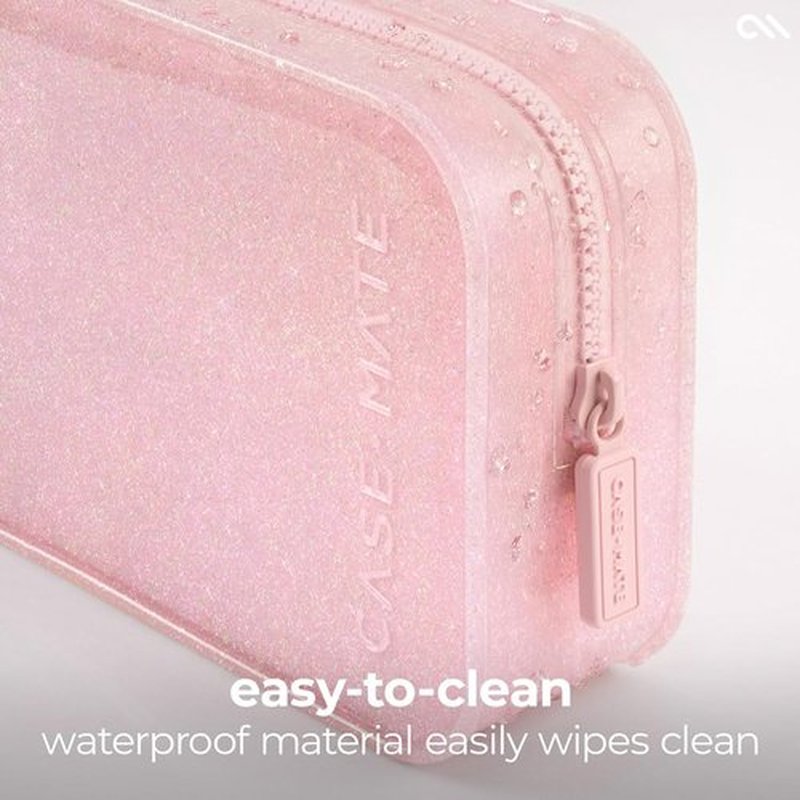 Case-Mate Jelly Makeup Bag - Waterproof Travel Cosmetic Organizer - Small Ballet Pink Zipper Pouch for Essentials