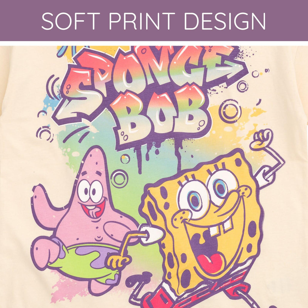 SPONGEBOB SQUAREPANTS Big Girls T-Shirt and French Terry Shorts Outfit Set Graffiti Beige/Yellow 10-12