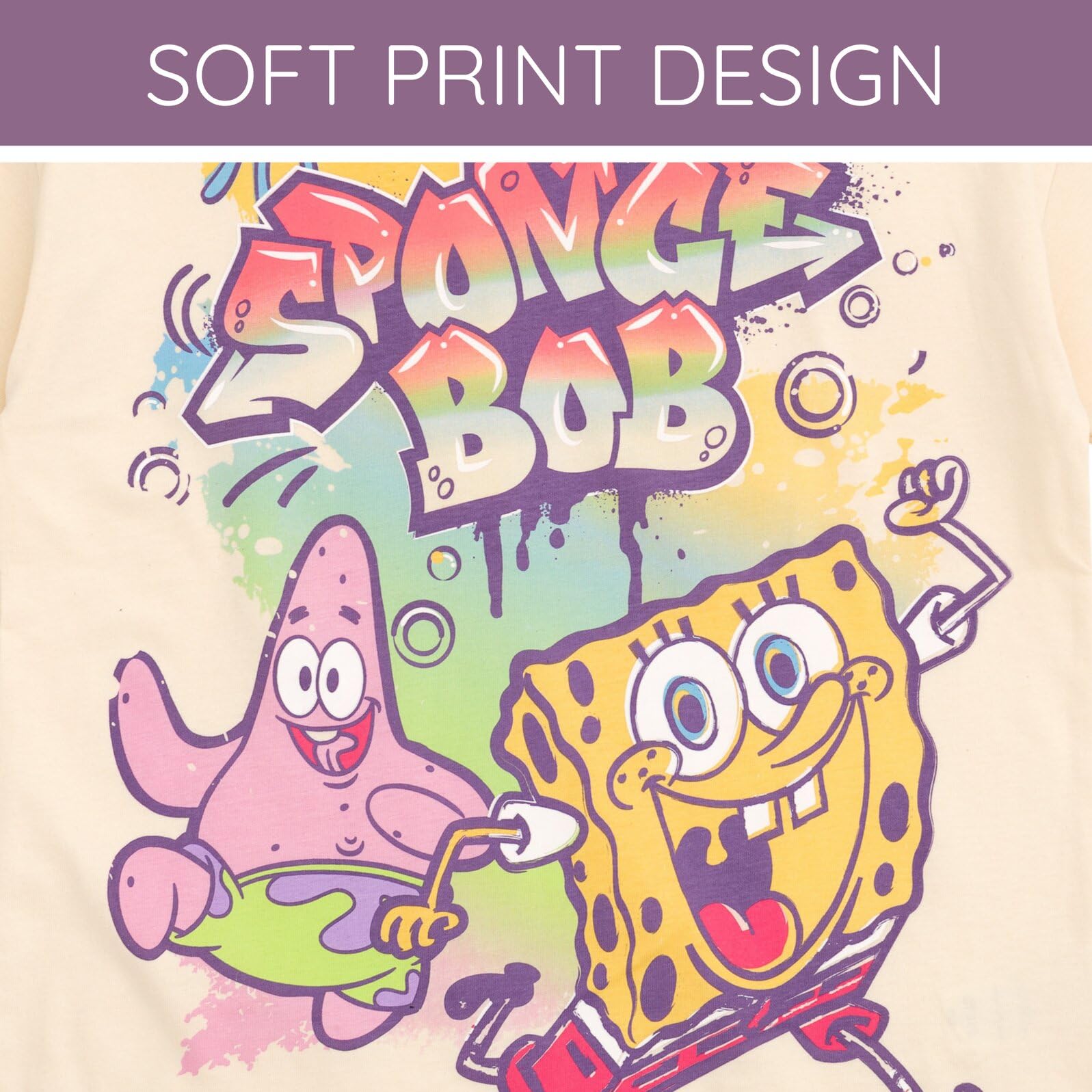 SPONGEBOB SQUAREPANTS Big Girls T-Shirt and French Terry Shorts Outfit Set Graffiti Beige/Yellow 10-12