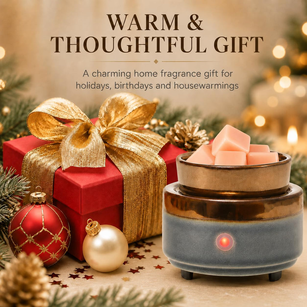 Ceramic Wax Melt Warmer, Electric Wax Warmer for Scented Wax Cubes, Flameless Fragrance Warmer with Removable Dish & Indicator Light, Compact Tabletop Home Decor for Bedroom Living Room Office Gift