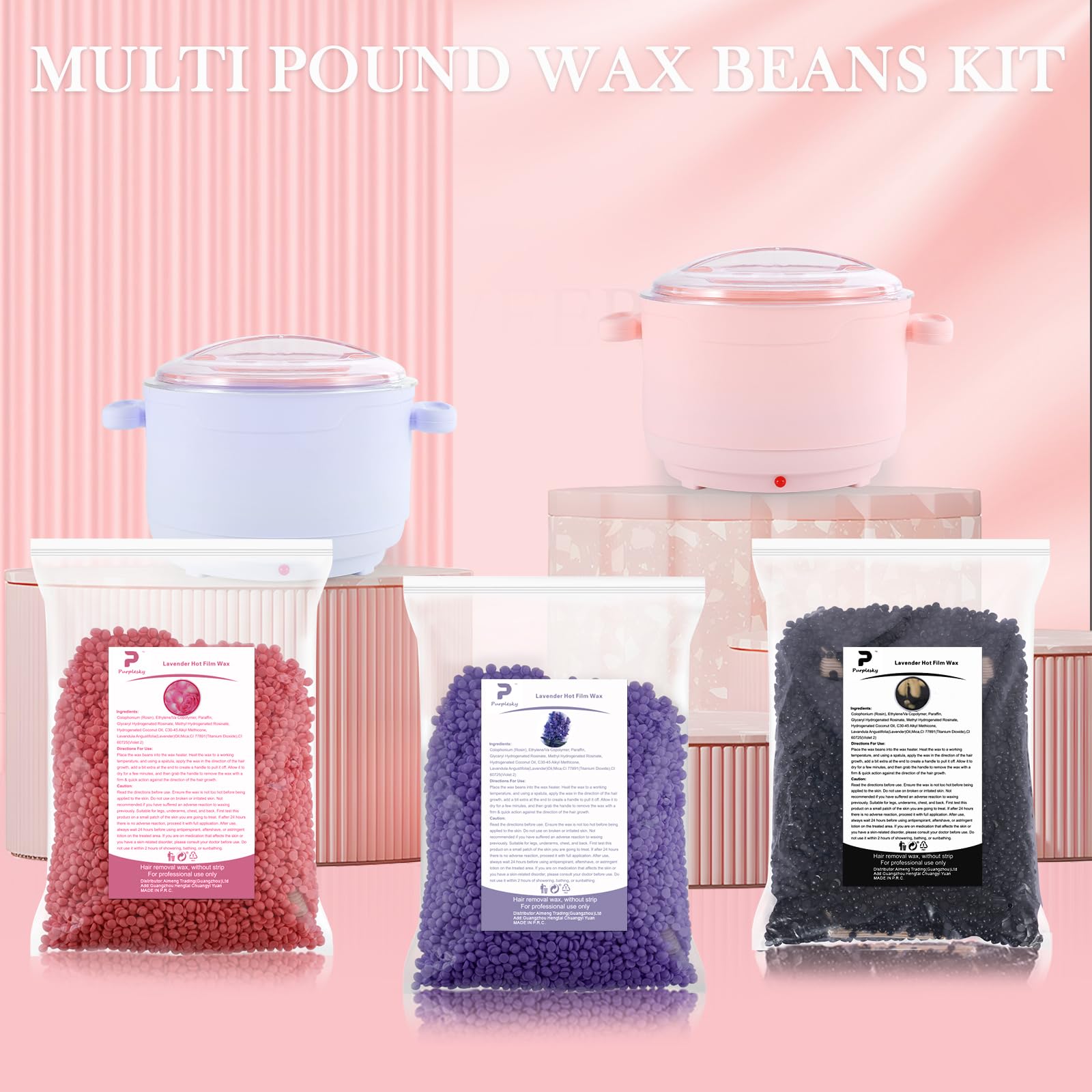 Wax Beads for hair removal- 1lb Hard Wax Professional Beans - Low Termperature Stripless Melting Wax for Body, Leg, Bikini Back, Nose, Upper Lip, Facial, Underarm - Brazilian Painless Waxing