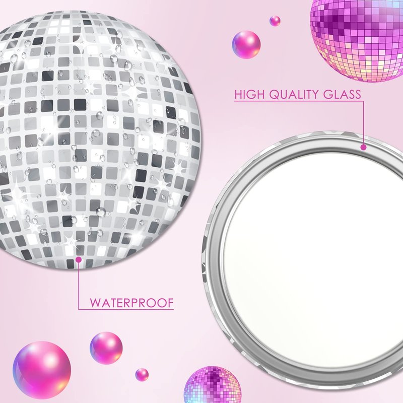 Qunclay 12 Pcs Disco Ball Compact Mirror 2.76 Inch Vintage Round Pocket Mirror Makeup Mini Mirror Handheld Portable Mirror for Purse, Women Gift Disco Party Supply Travel Daily (Silver)