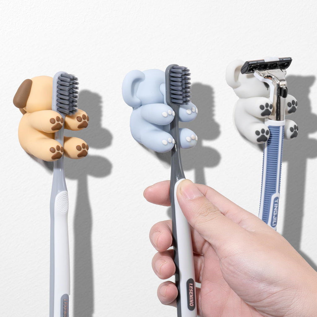 Li&Zhao Funny Silicone Toothbrush Holders - 3 PCS Kids Toothbrush Holders Wall Tooth Brush Holder for Bathroom Cute Toothbrush Holder Suction Animal Toothbrush Holder for Kitchen Living Room Office