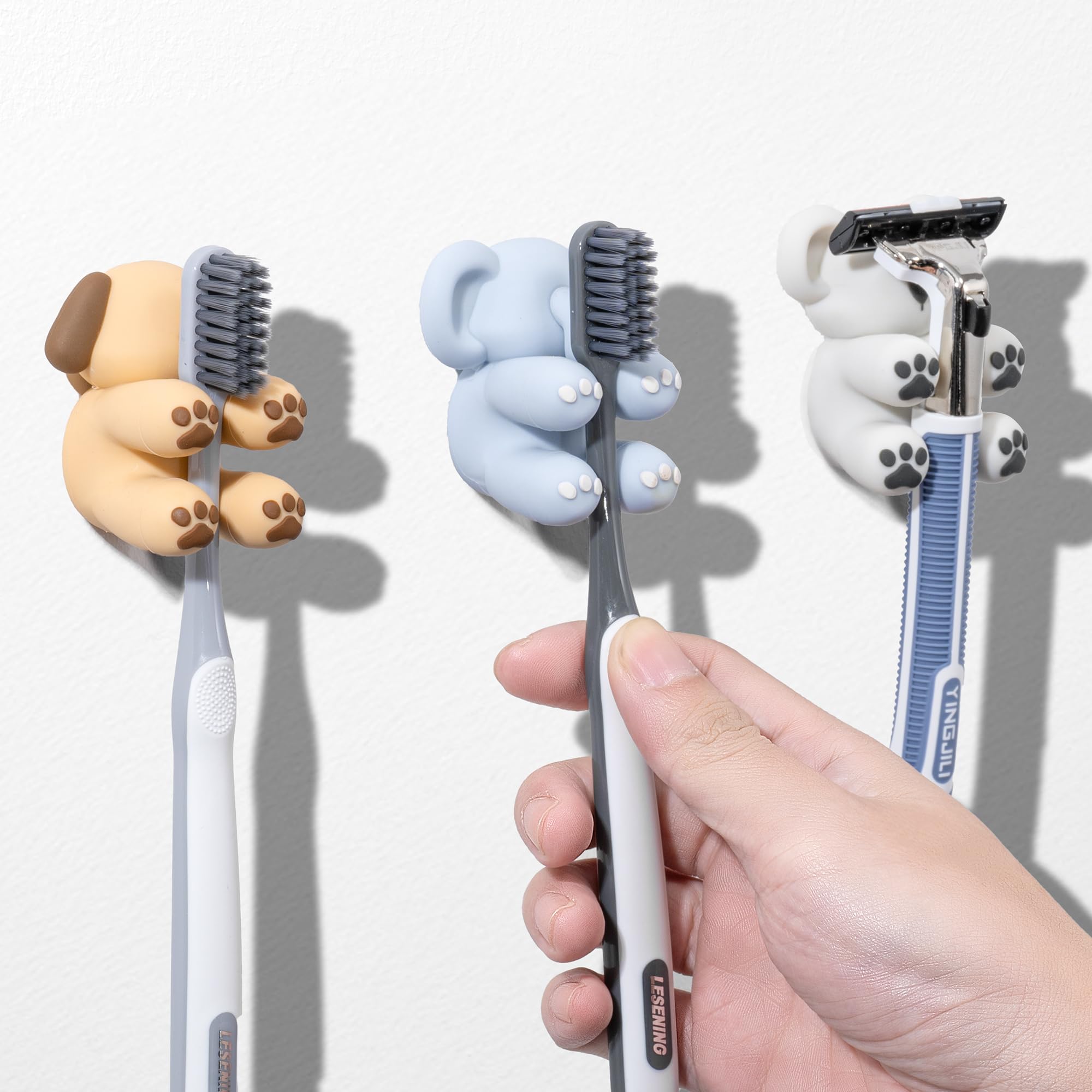 Li&Zhao Funny Silicone Toothbrush Holders - 3 PCS Kids Toothbrush Holders Wall Tooth Brush Holder for Bathroom Cute Toothbrush Holder Suction Animal Toothbrush Holder for Kitchen Living Room Office