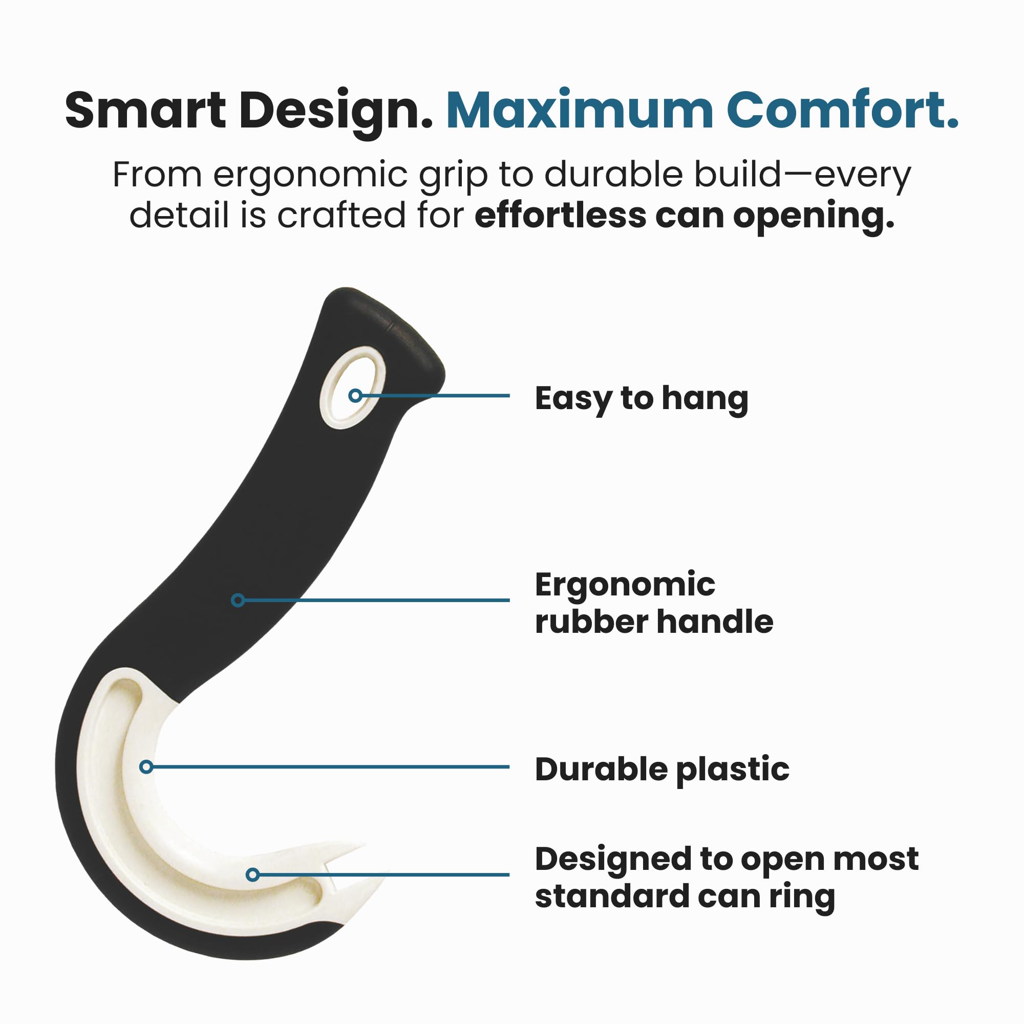 Jokari Ring Pull Can Opener for Soda and Food Cans Arthritis Aid with Non Slip Grip for Seniors Kids and Nail Protection Manual Pull Tab Tool for Easy Open Cans Black Dishwasher Safe