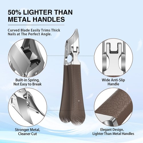 Eagle Beak Slanted Nail Clippers for Thick & Ingrown Toenails, Wide Jaw Opening Anti-Splash Angled Toenail Cutter with Curved Blade, Cuticle Clippers for Seniors, 3-Piece Set with Case