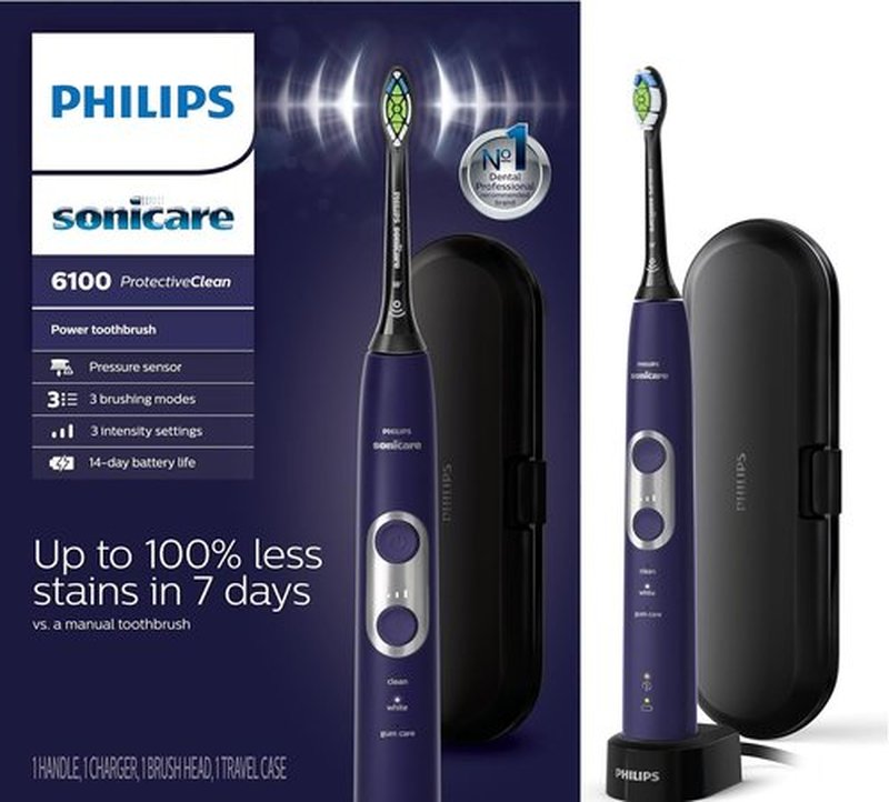 Philips Sonicare Rechargeable Electric Toothbrush - Pressure Sensor, 3 Modes, Travel Case | Deep Purple, Model HX6471/03