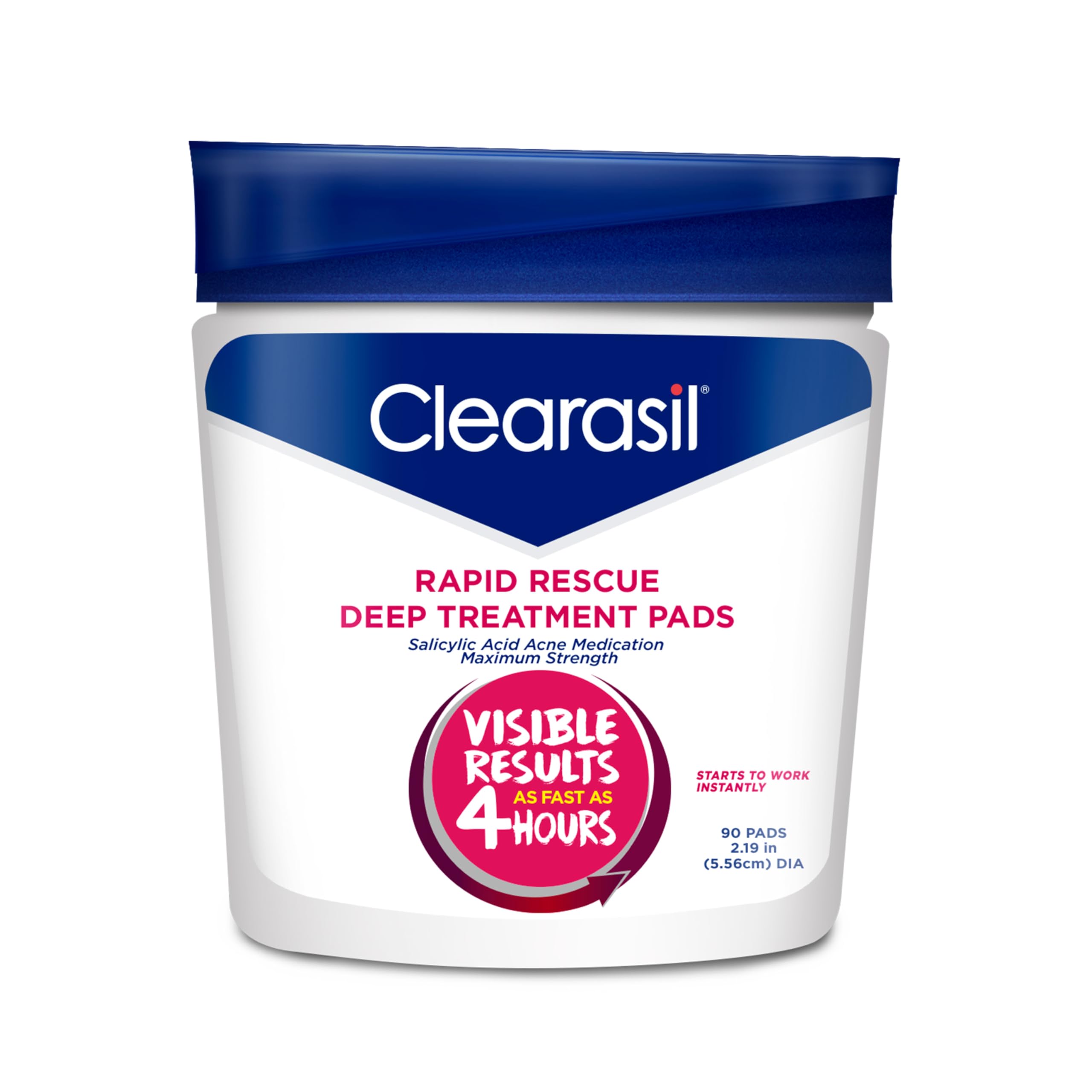 Clearasil Rapid Rescue Deep Treatment Acne Face Pads, Maximum Strenght with 2% Salicylic Acid Acne Treatment Medicine, 90 Count