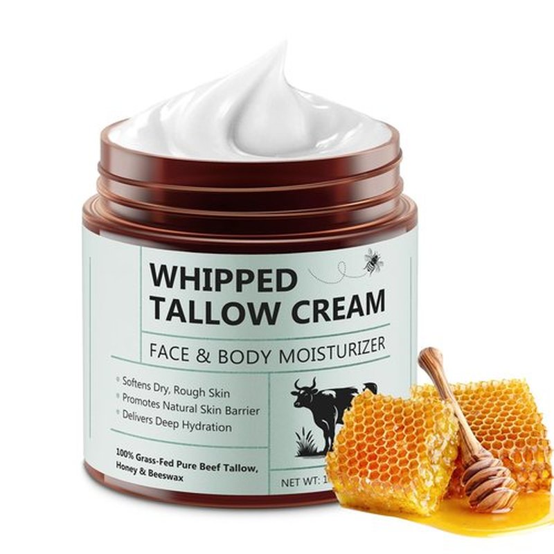 Ocnisdns Beef Tallow for Skin, Beef Tallow and Honey Balm for Skin, Organic Grass Fed Whipped Tallow Balm, Deeply Moisturizing for Face & Body, Unscented Fast Absorption, 120g/4.2 oz