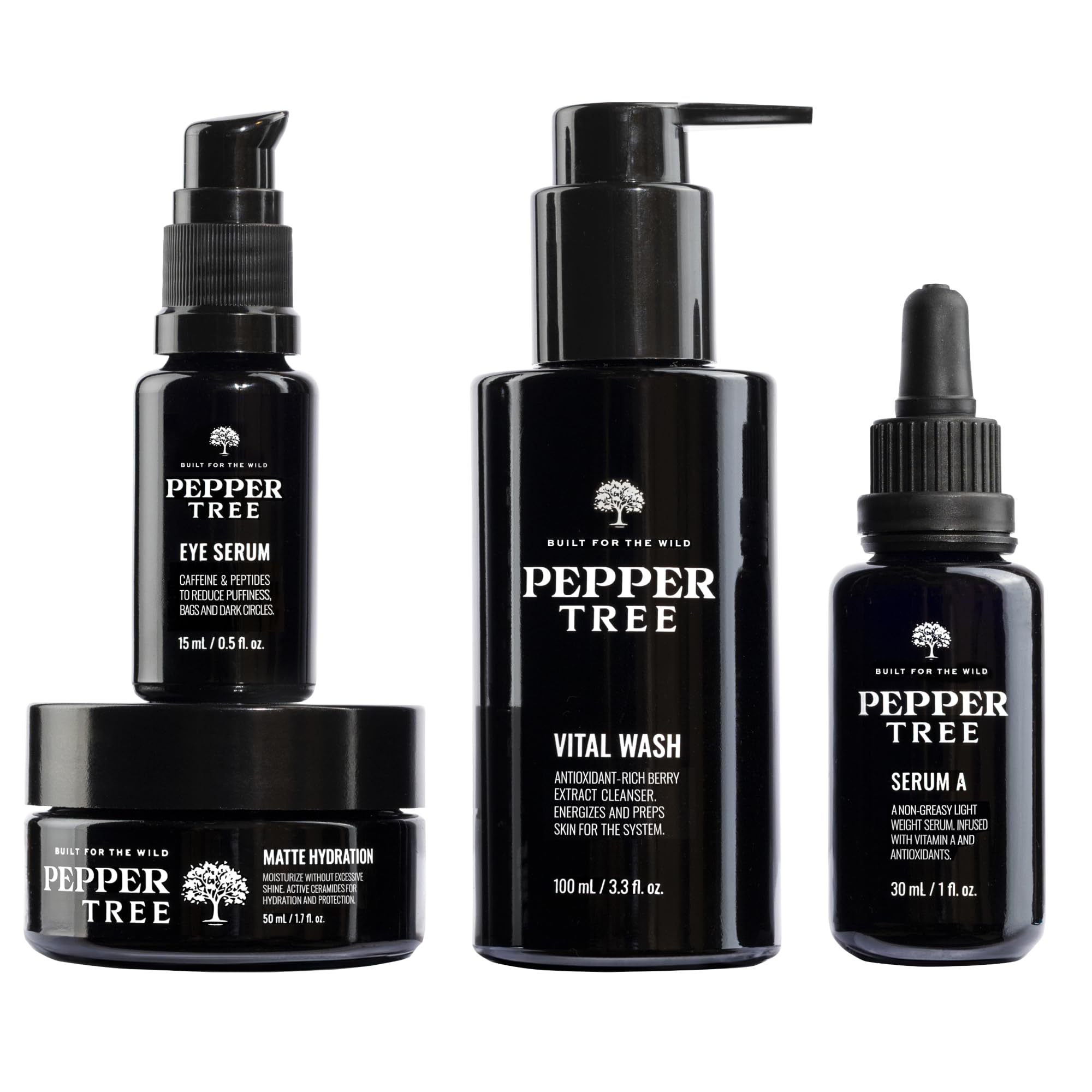 Peppertree Men's Skin Care System - Men's Self Care Essentials with Face Wash, Hydrating Moisturizer, Eye Serum & Retinol Serum For Face - Skincare Set for Sensitive, Normal & Dry Skin - 4 Piece Kit