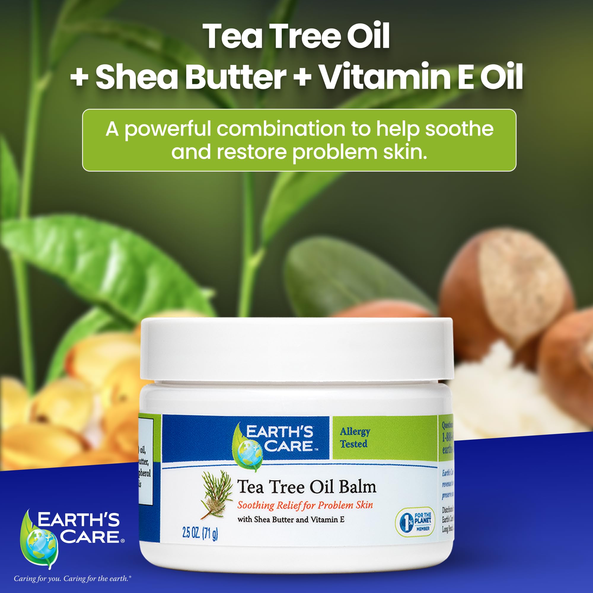 Earth's Care Tea Tree Oil Balm - Tea Tree Moisturizer for Problem Skin - Repair Cream with Shea Butter and Vitamin E 2.5 oz. (71 g)