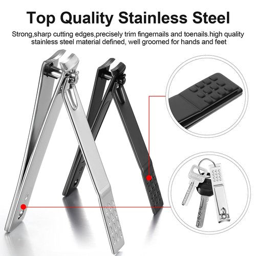 Honoson 50 Pieces Nail Clipper Set Fingernails and Toenail Bulk Clipper Flat Stainless Steel Nail Cutter for Women Men Thick Nails, Black and Silver